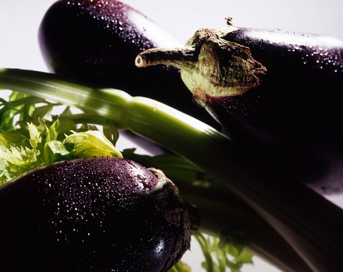 Aubergines and celery