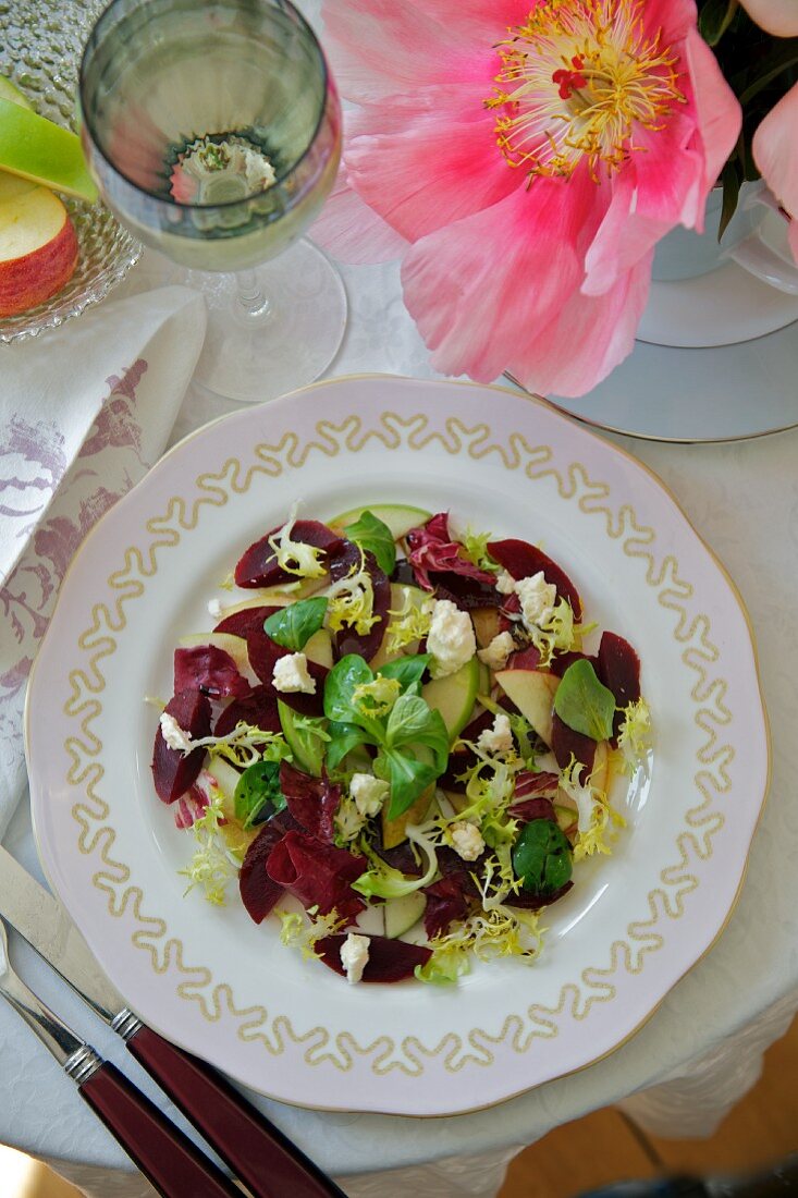 Beetroot salad with apple and Wensleydale cheese