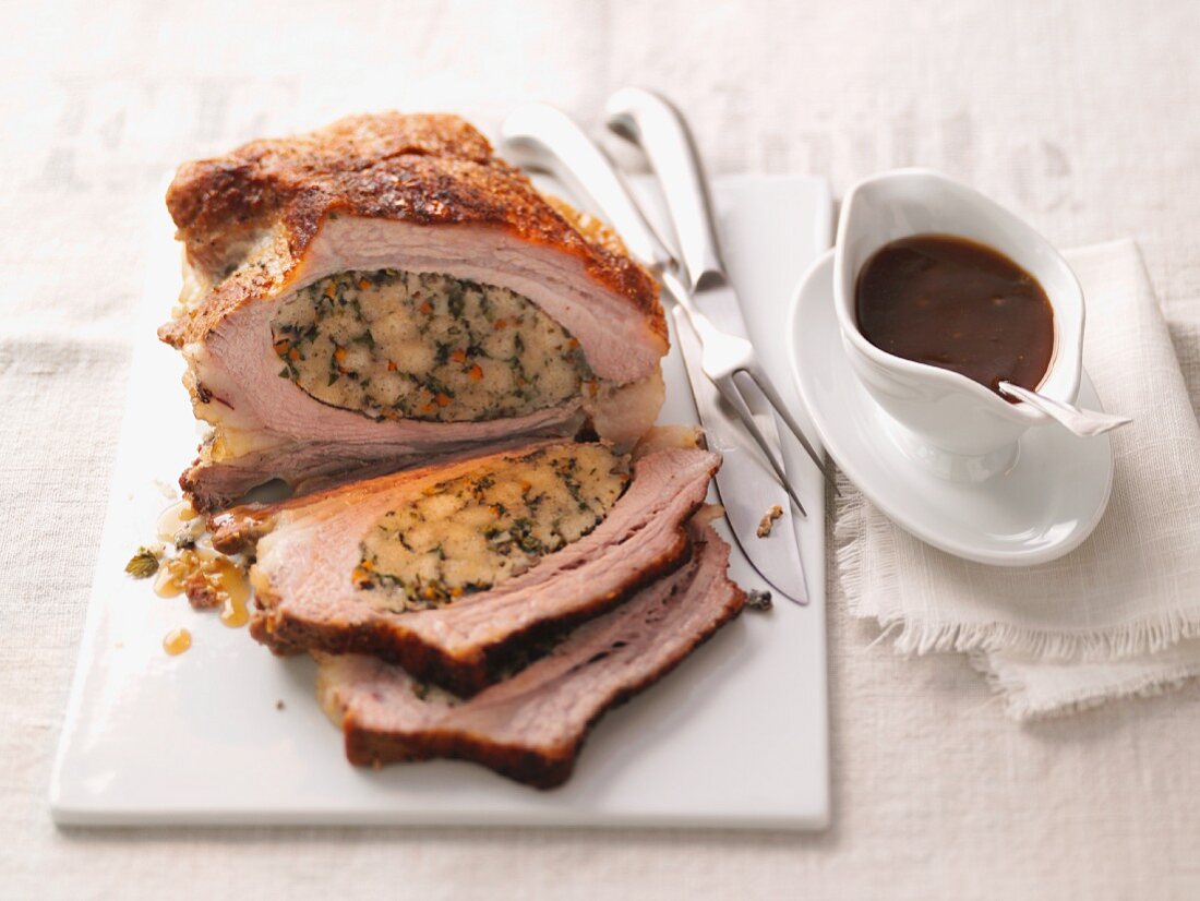 Stuffed veal breast with gravy