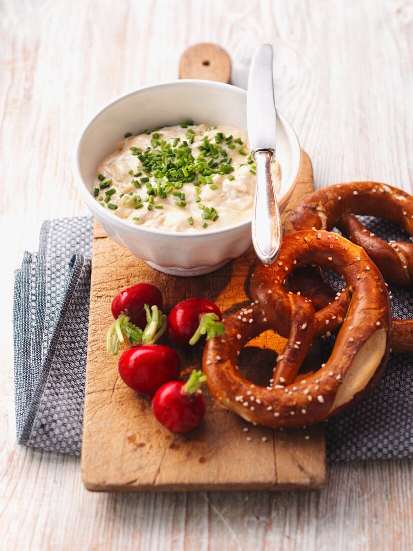 Obatzda with pretzels and radishes