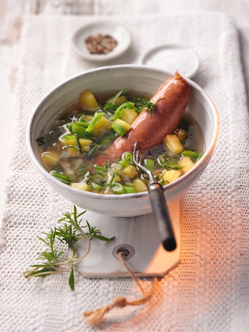 Chopped green beans with potatoes and sausage