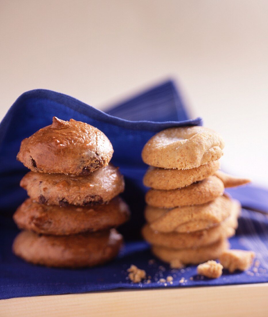 Stacks of yoghurt biscuits and chocolate biscuits