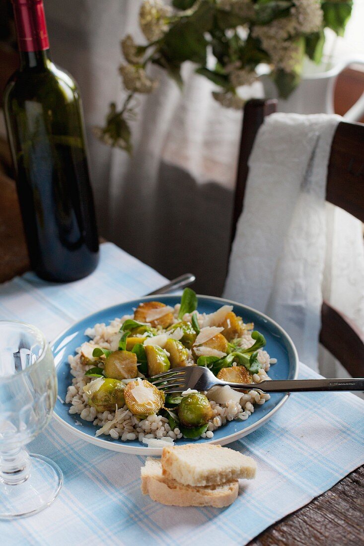 Pearl barley with Brussels sprouts, Parmesan and balsamic vinegar