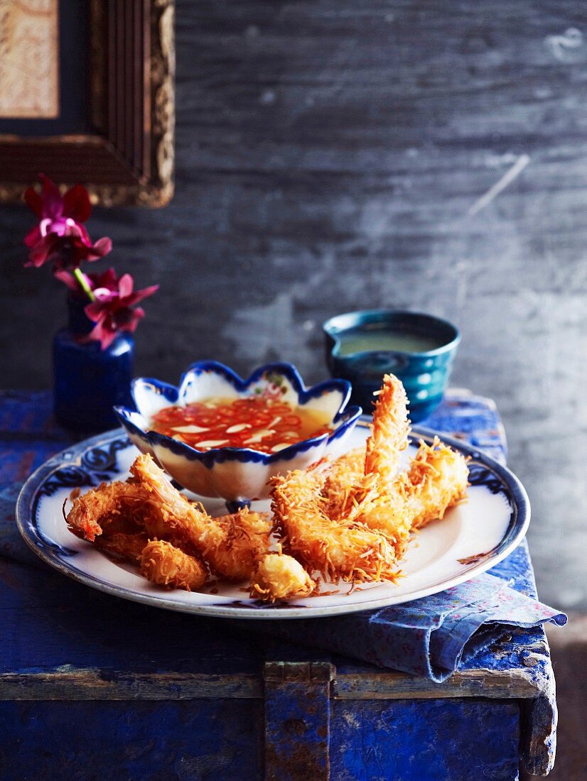 Coconut prawns with two dips