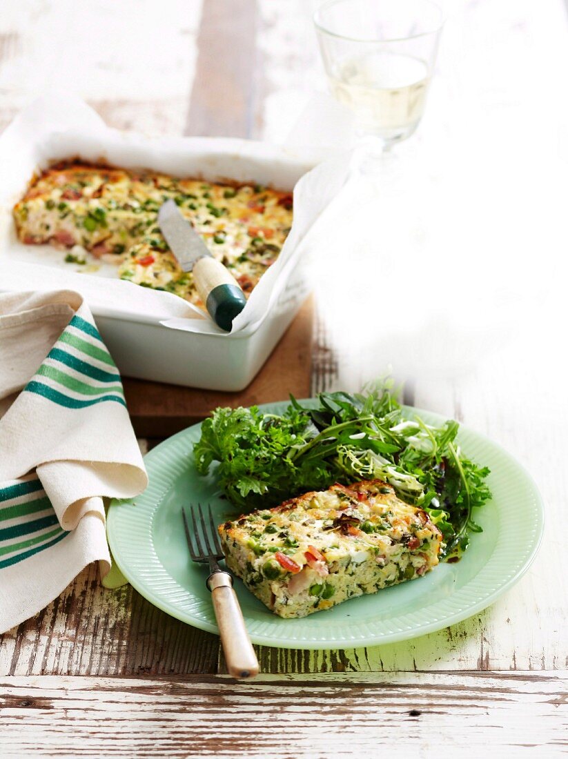 Chicken, bacon and pea frittata