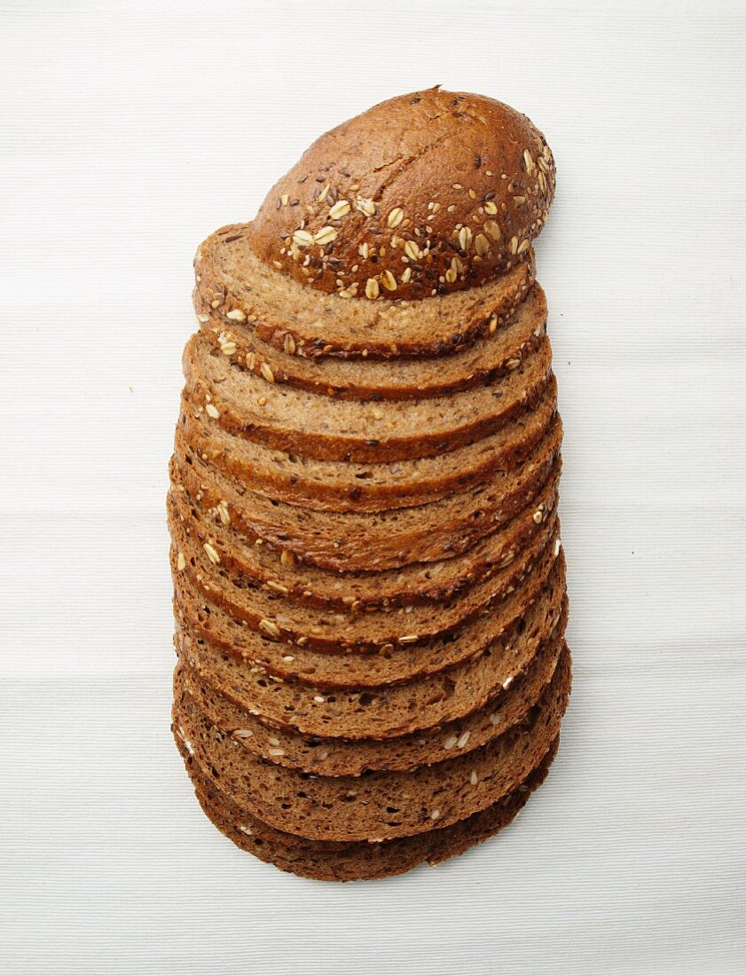A stack of sliced wholemeal bread