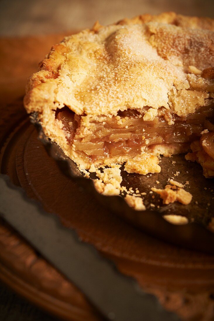 Apple Pie in Pan with Slice Removed