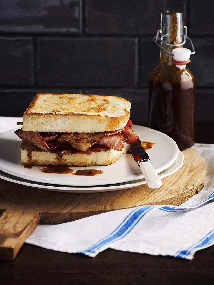 Toasted bacon sandwich and homemade tamarind sauce