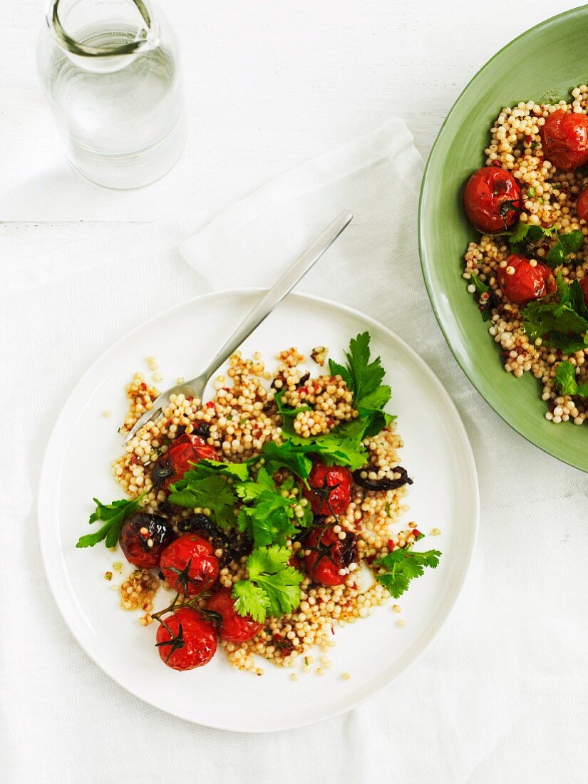 Couscous salad with roasted tomatoes and chermoula (Israel)