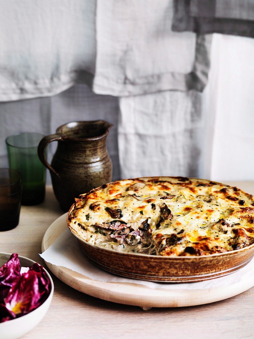 Vincisgrassi with mushrooms (pasta bake from Le Marche, Italy)