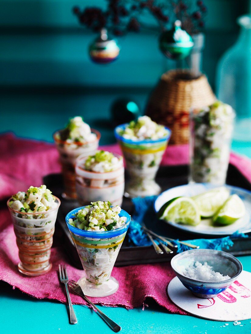 Kingfish ceviche with young coconut and lime