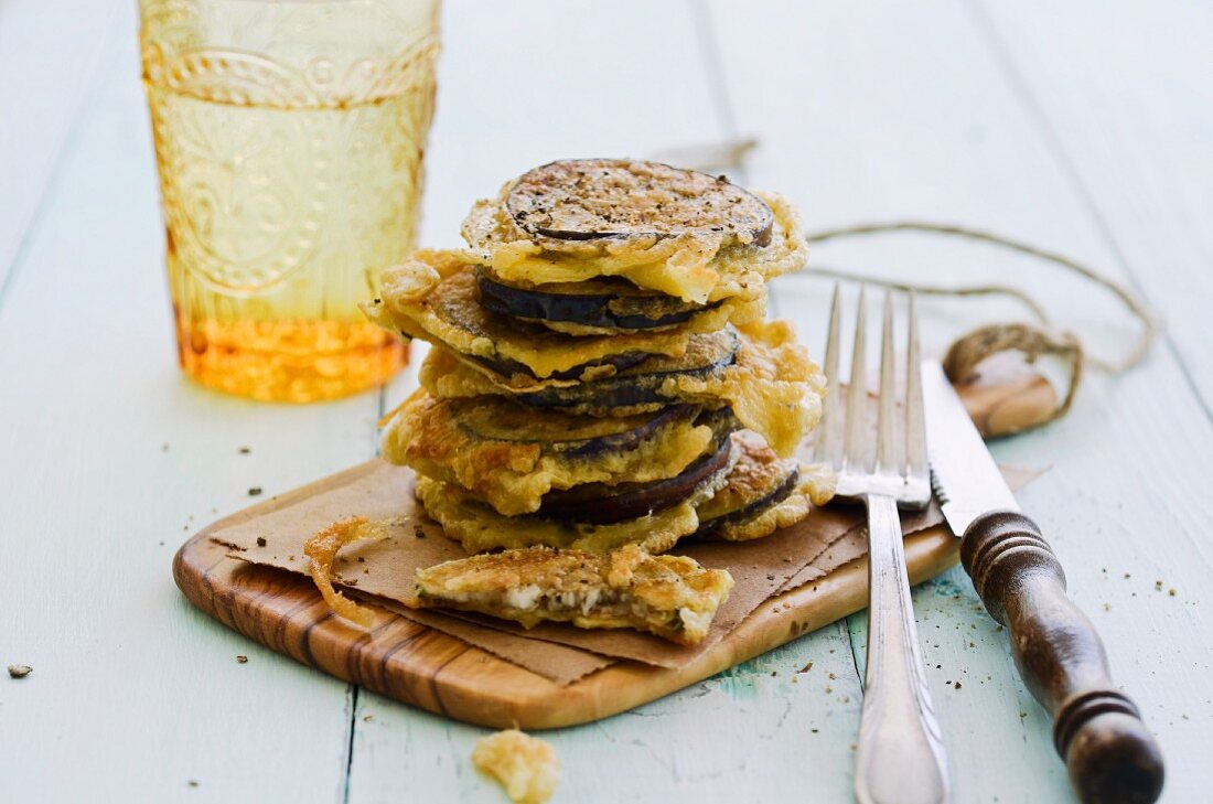 Deep-fried slices of aubergine