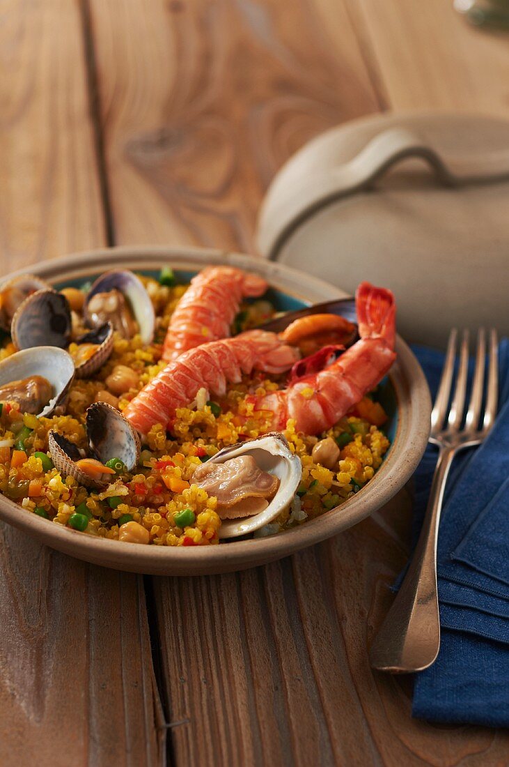 Quinoa paella with seafood