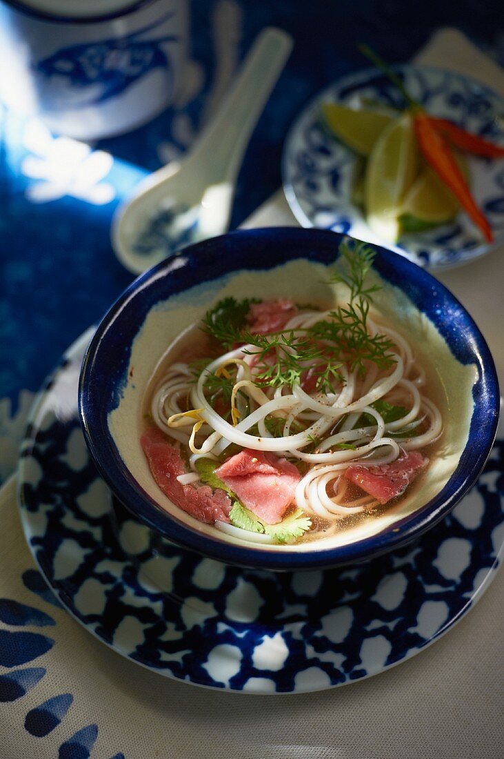 Pho Bo Suppe (Nudelsuppe mit Rindfleisch, Vietnam)