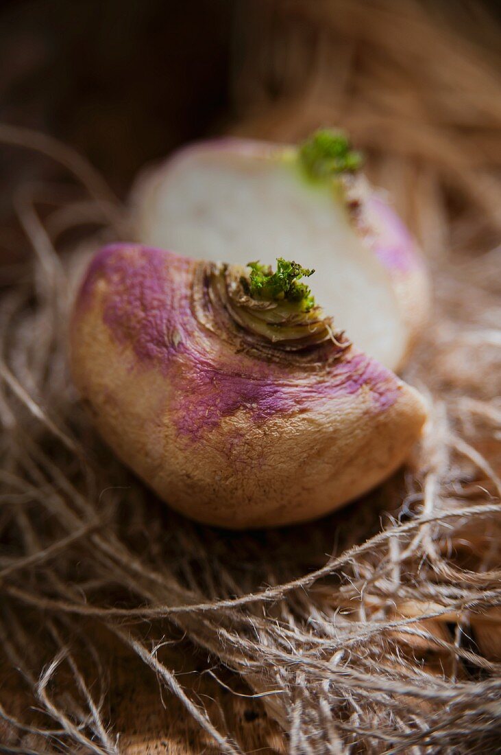 A turnip, halved