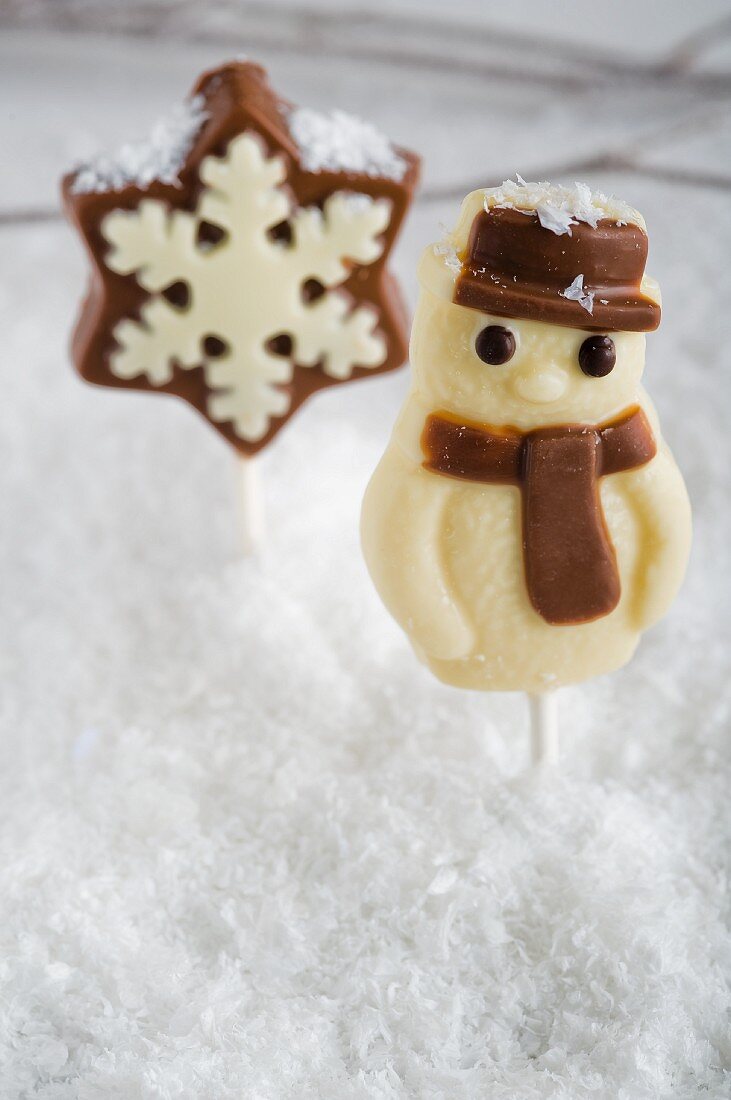 A marzipan snowman and a chocolate star