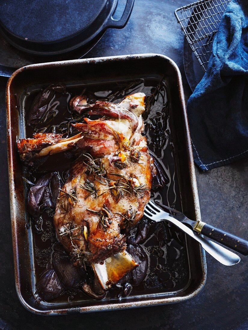 Roast shoulder of lamb with rosemary