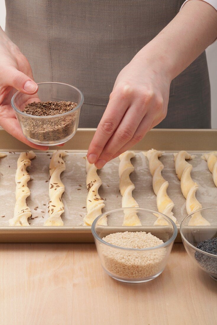 Cheese straws being prepared