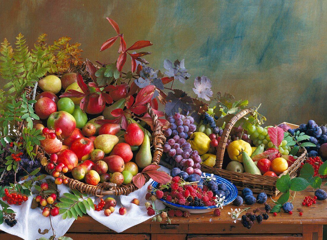 An arrangement of fruits featuring berries and late summer fruits