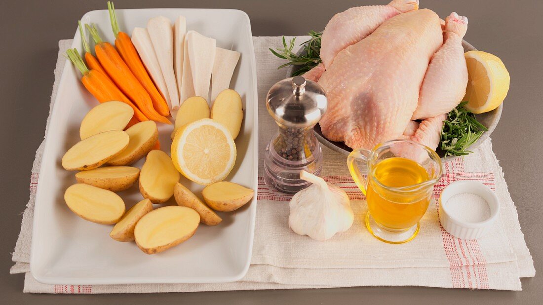 Ingredients for rosemary chicken with vegetables