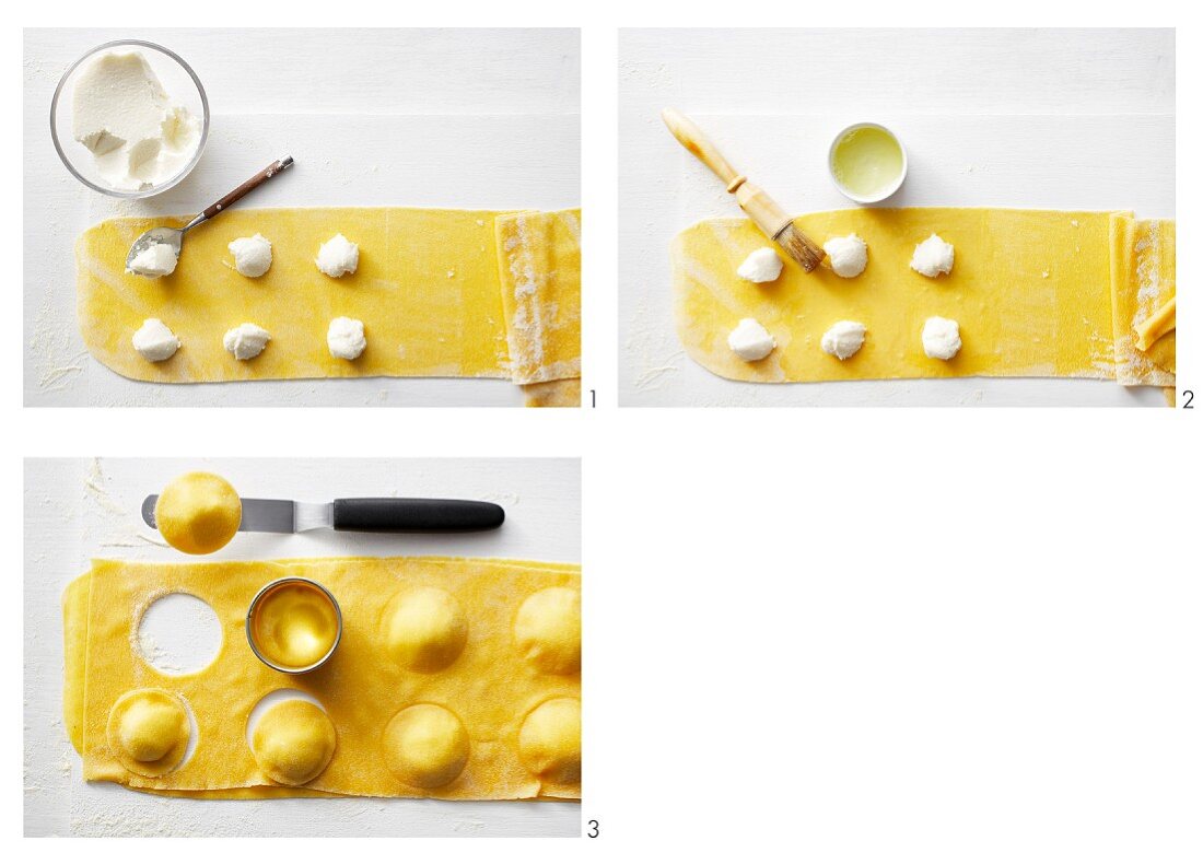 Ravioli with a cheese filling being made