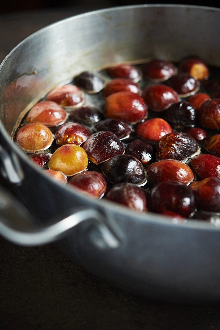 Fresh Figs Poaching in Balsamic Vinegar Syrup