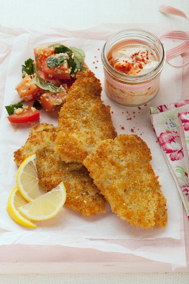 Veal schnitzel in couscous coating