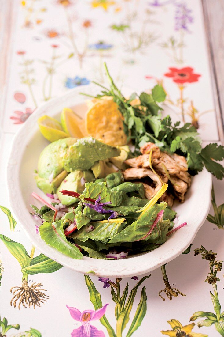 Avocadosalat mit Hähnchenbrust und Nachos