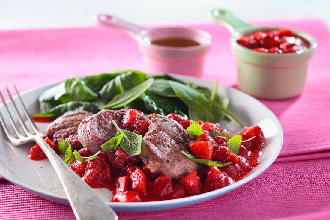 Pork fillet with strawberry sauce