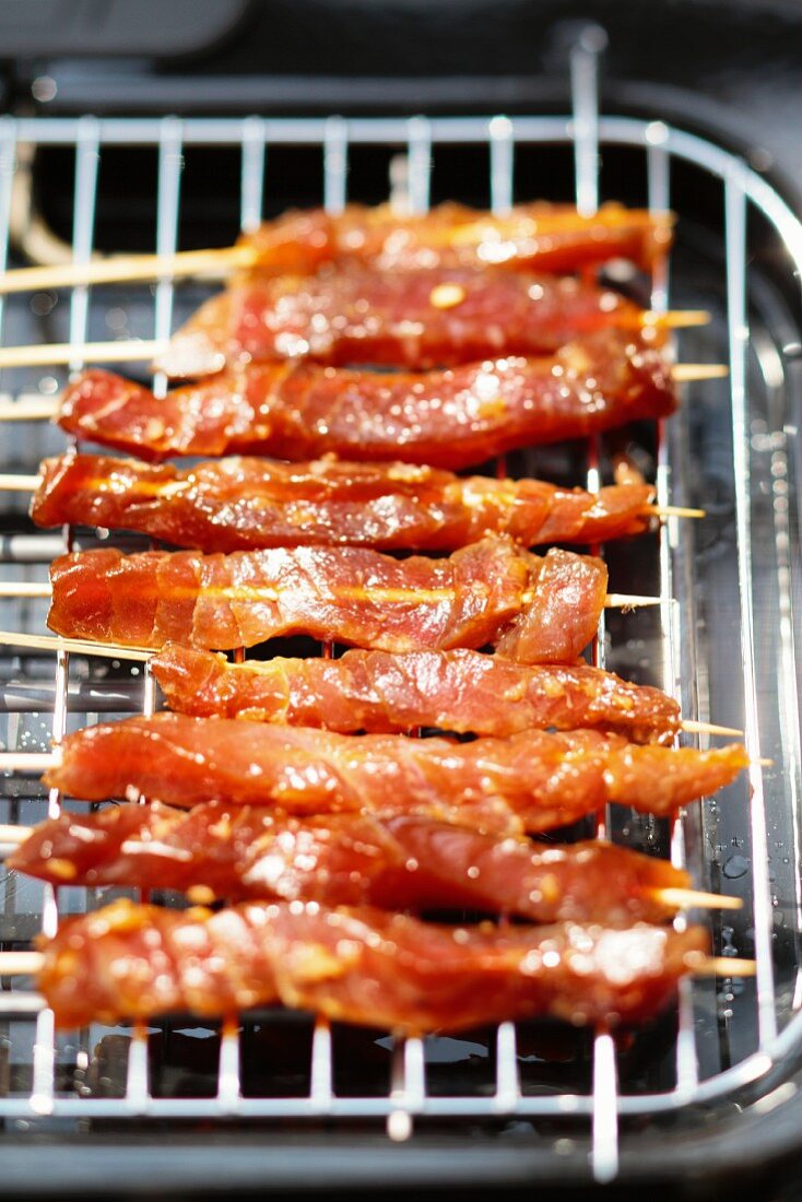 Salmon skewers on an electric grill