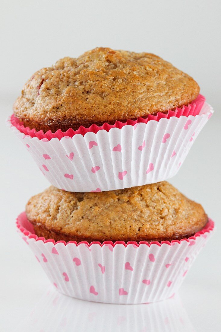 Two Muffins in Heart Muffin Cups; Stacked