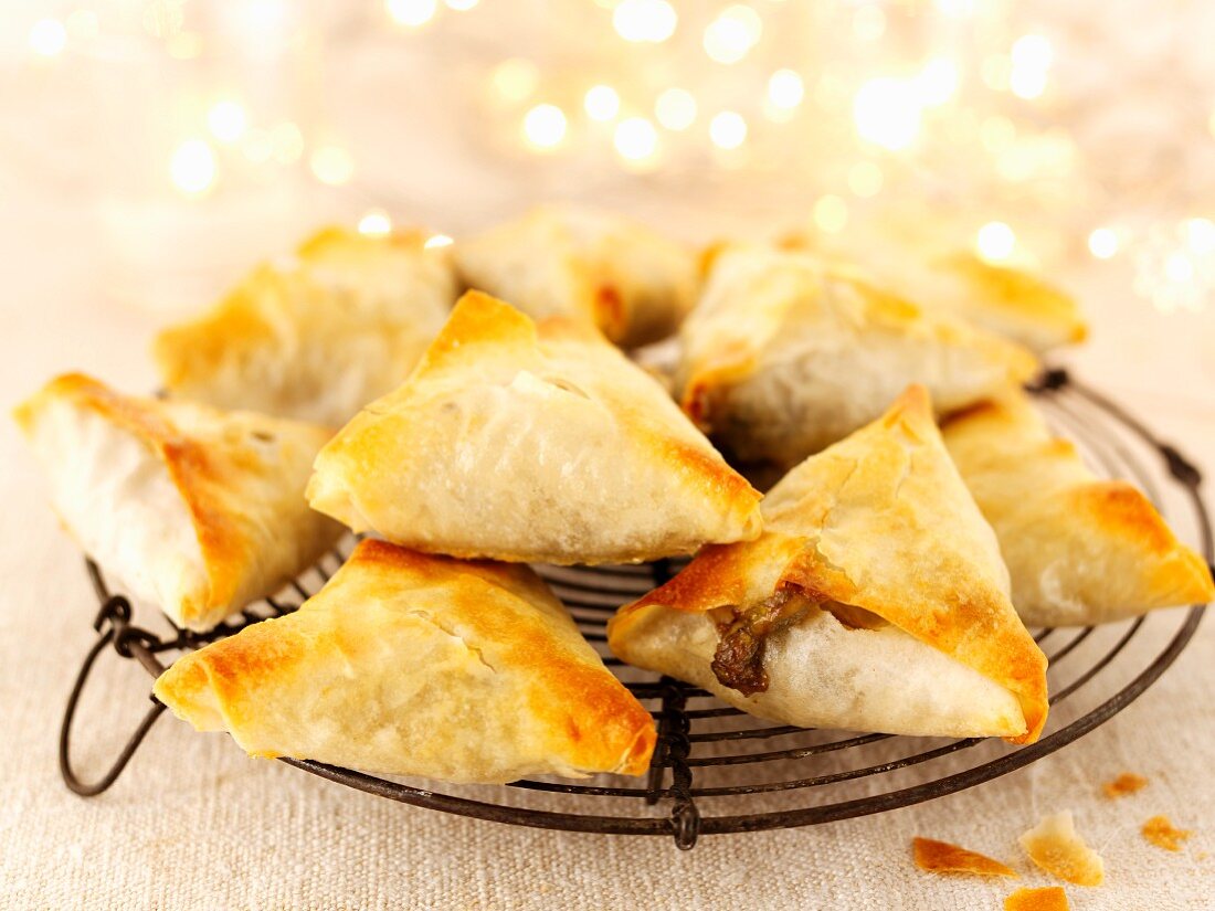 Pastry parcels filled with mushrooms and cheese, for Christmas