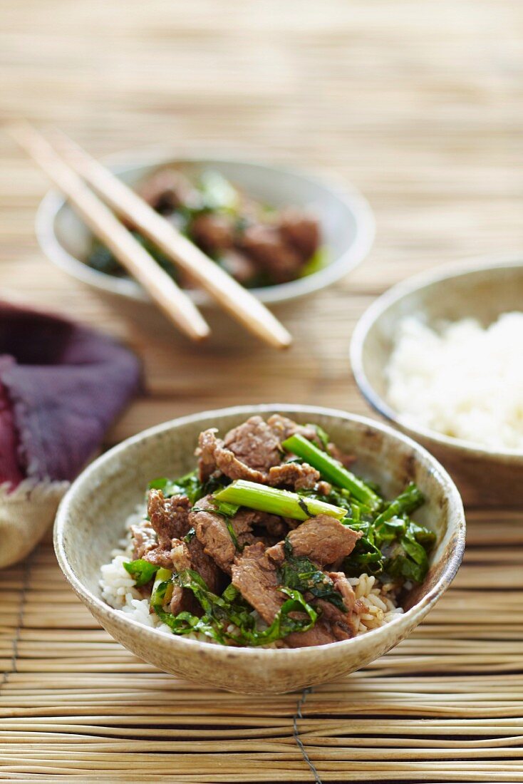 Beef with choy sum and oyster sauce