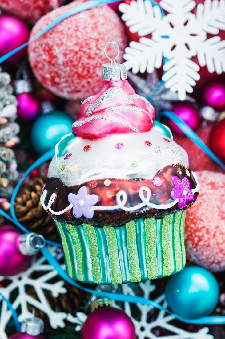 Bauble cupcake on Christmas decorations