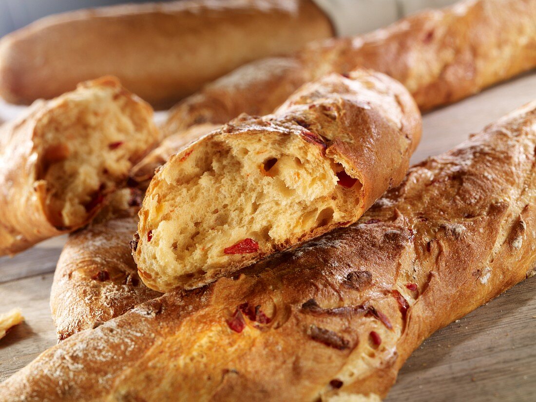 Bell pepper bread on a wooden board