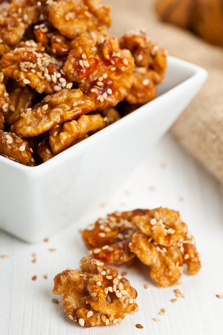 Candied walnuts with sesame seeds