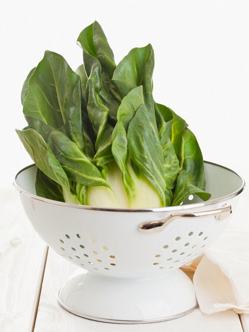 Fresh chard in a colander