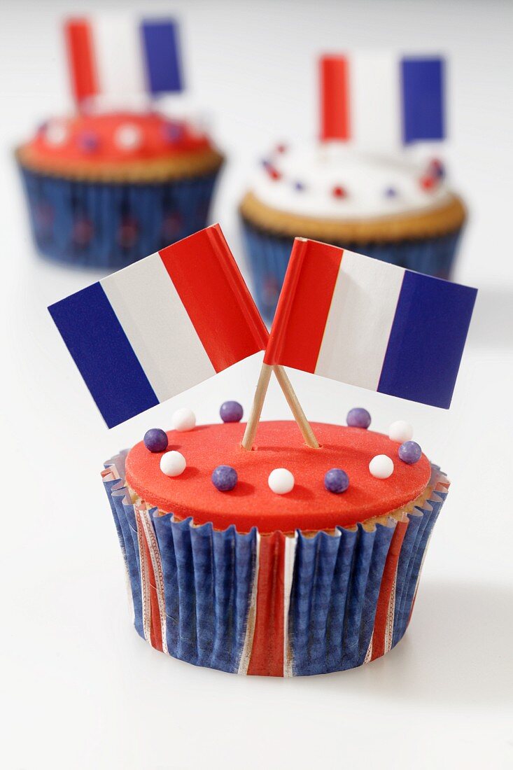 Cupcakes decorated with French flags