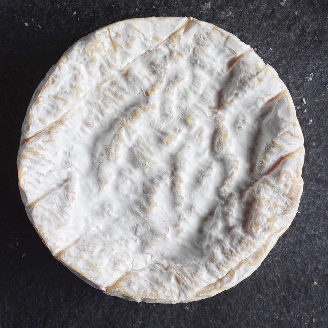 Ganzer Camembert auf Schieferplatte