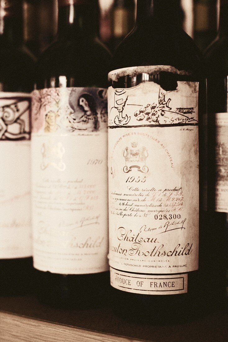 Vintage bottles of Mouton-Rothschild wine