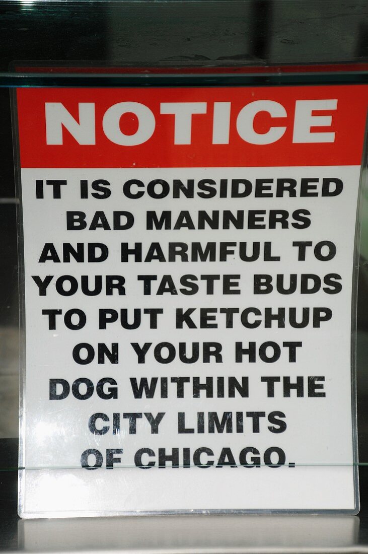 Humorous hot dog sign in Chicago