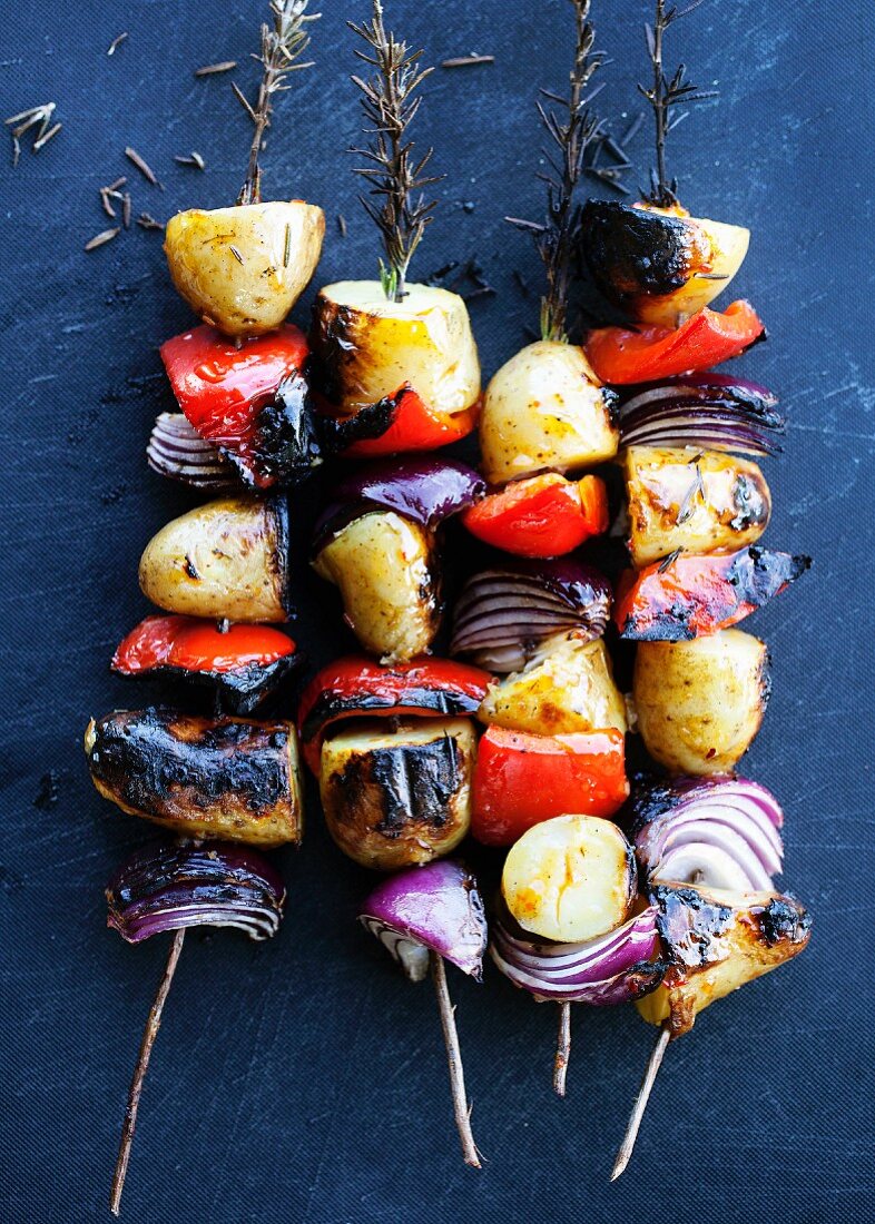 Grilled vegetable kebabs with rosemary
