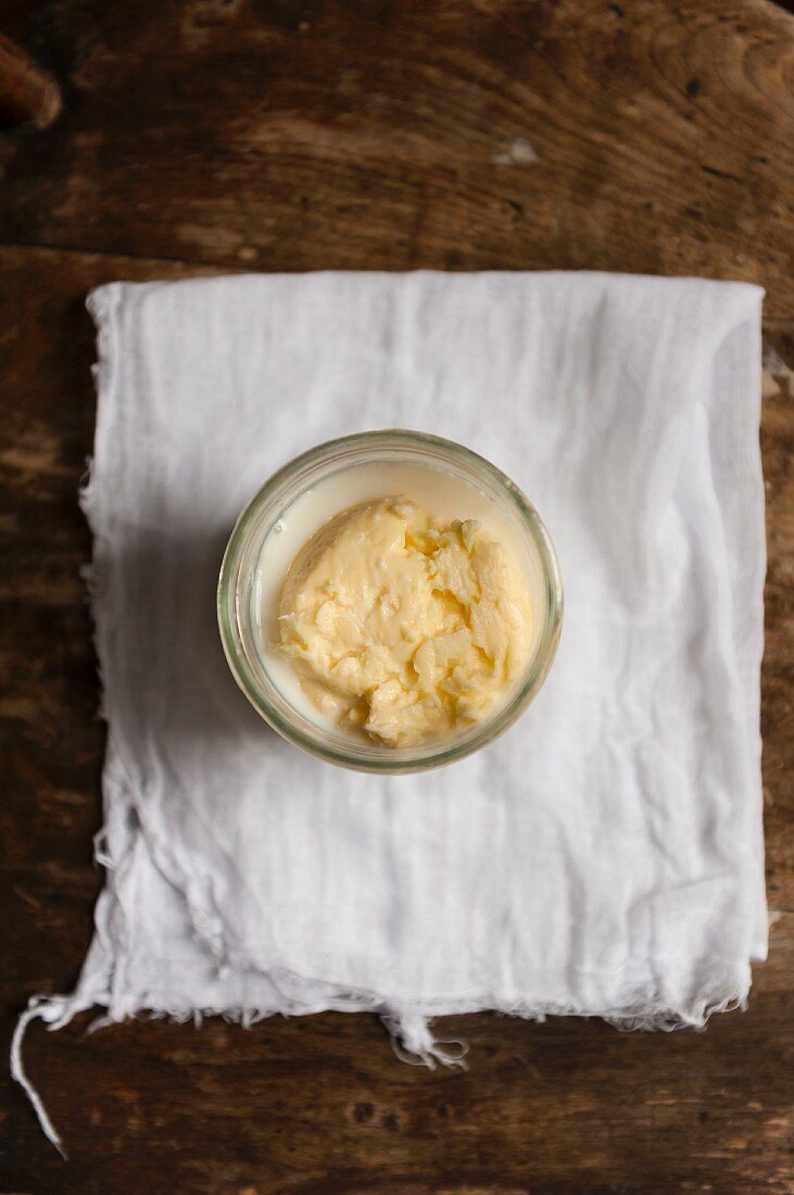 Home-made butter in buttermilk