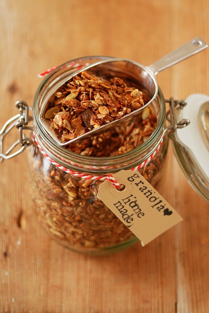 Home-made cereal in a storage jar