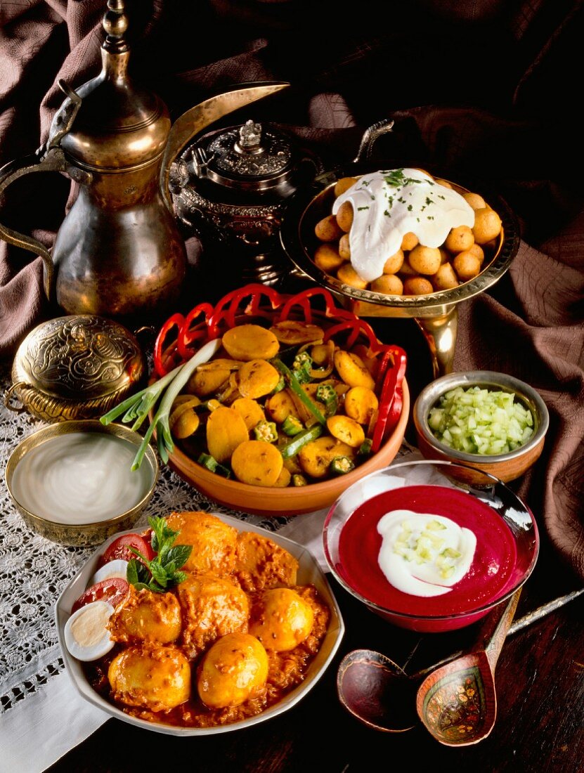 An assortment of Indian curry dishes