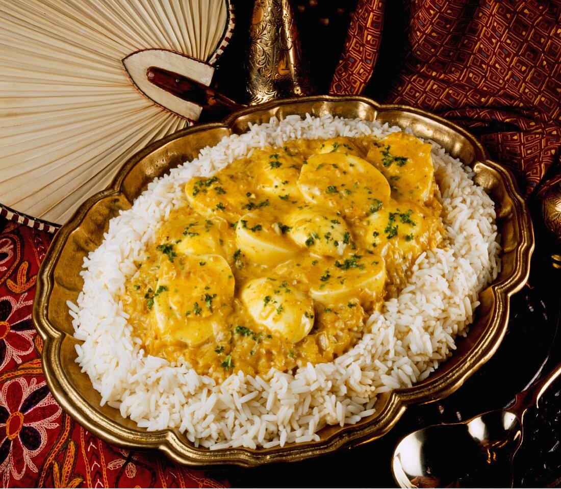 Egg curry on rice (India)