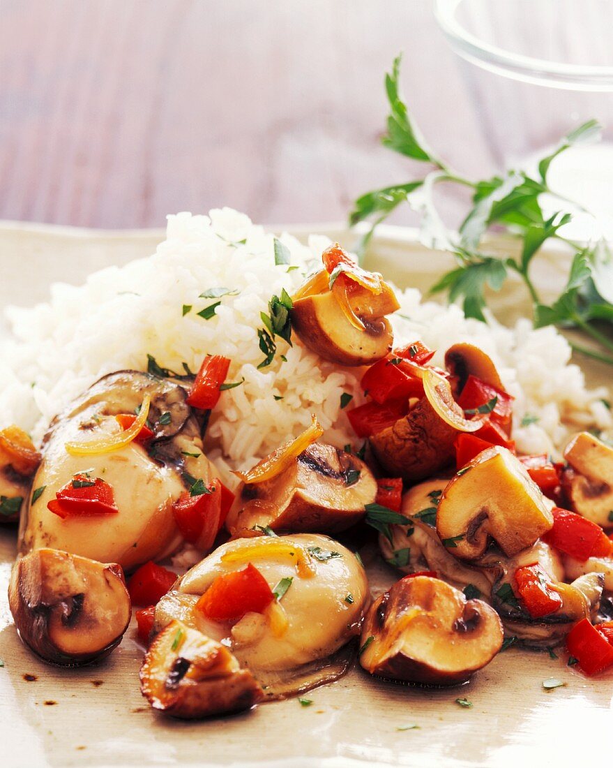 Mussels and Mushrooms with White Rice