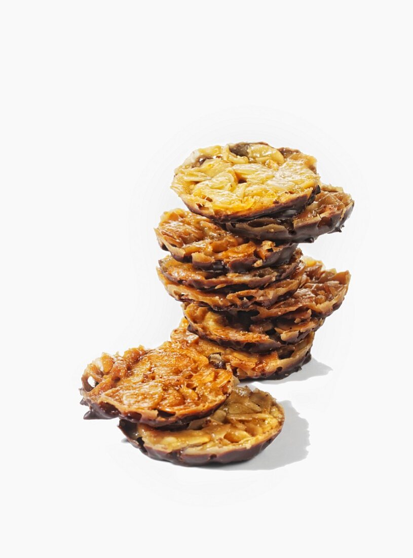 A stack of florentines against a white background
