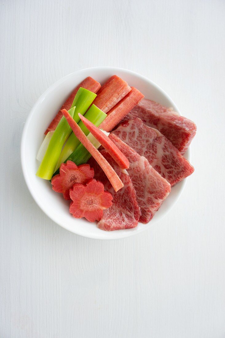 Thinly sliced raw Wagyu beef