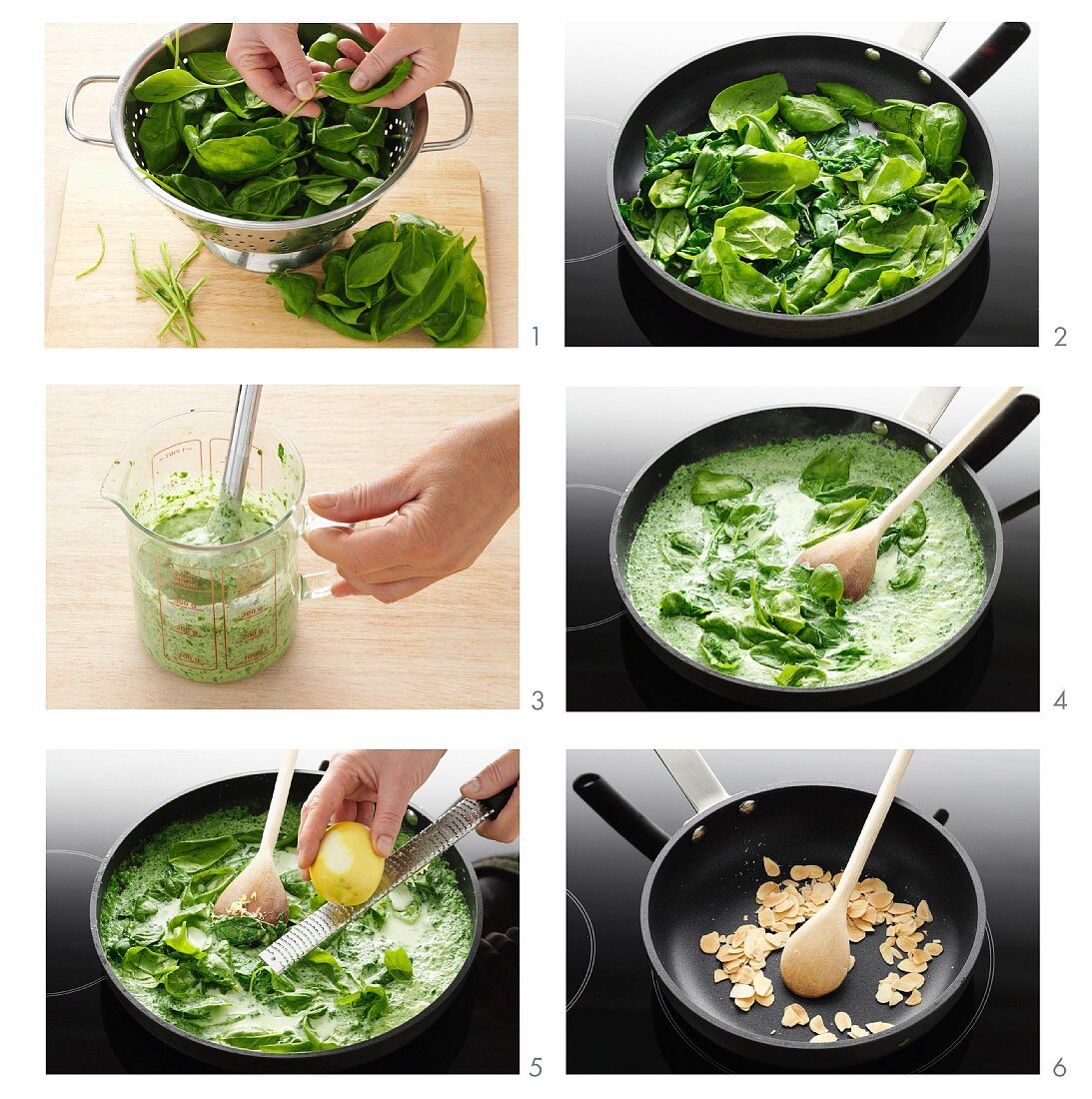 Creamed spinach being prepared